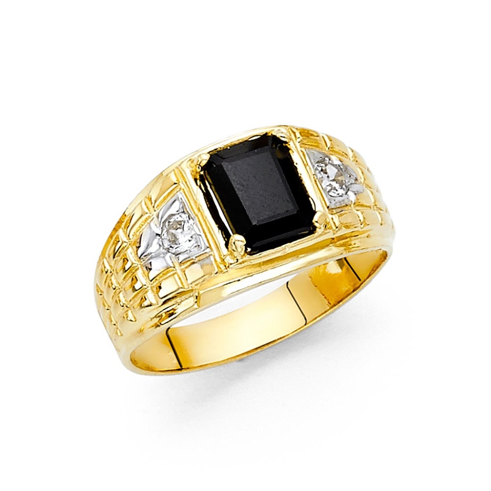 14K Yellow Gold CZ Men's Ring